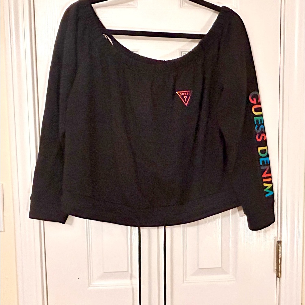 SALE•Guess Rainbow 🌈 Logo Crop Sweatshirt w Drawstring - Picture 13 of 15